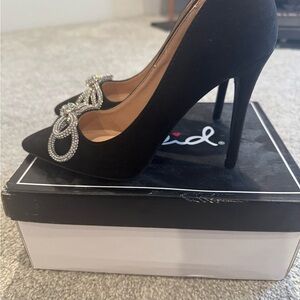 Qupid Black Heels with Silver Embellishments